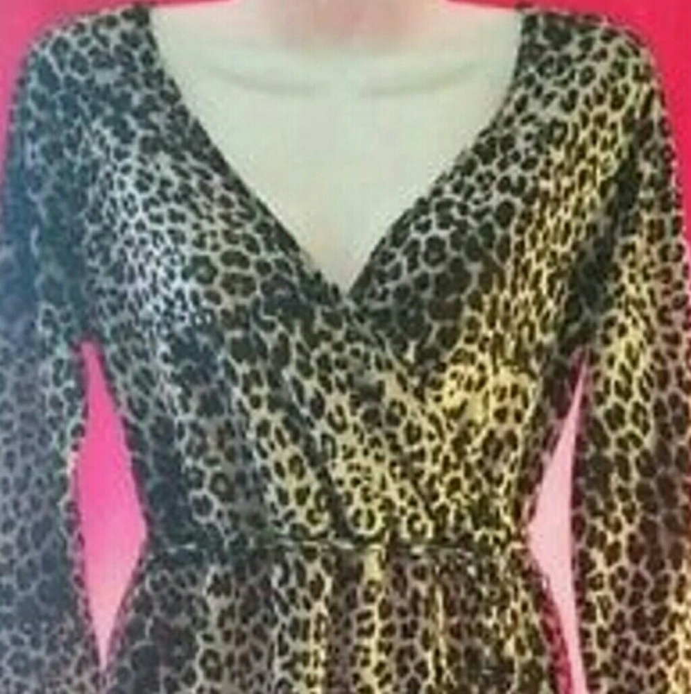 80s Style Animal Print Mock Wrap Stretch Dress